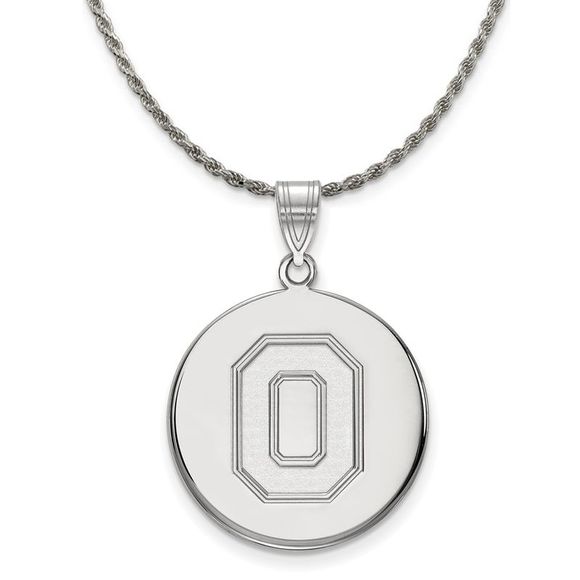 Sterling Silver Ohio State Large Disc Pendant Necklace - 18 Inch
